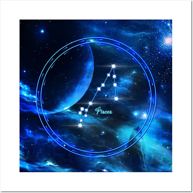 Golden zodiac pisces star sign Wall Art by Nicky2342